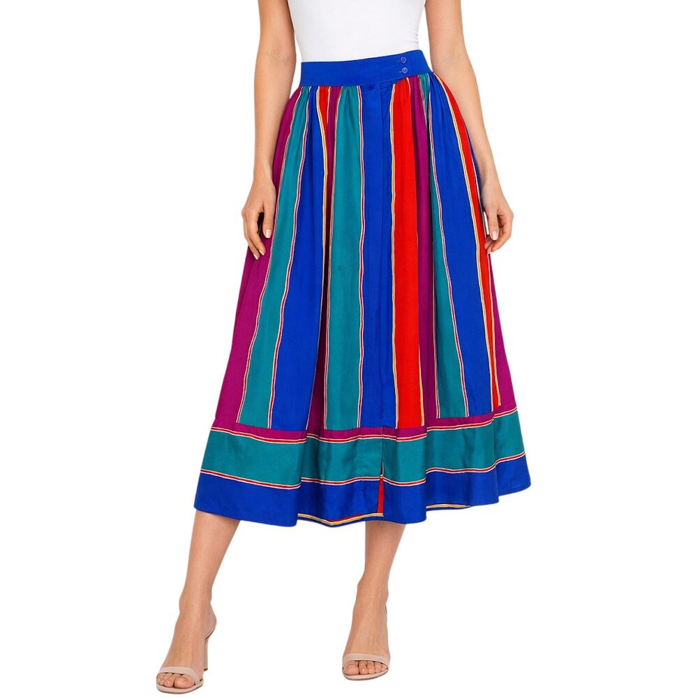 Vintage Liz Claiborne Multicolor Rainbow Striped Knee Length Midi Skirt 26"